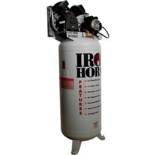 Iron Horse, 3HP, Single-Stage Comp, 60  Gal, Vertical, 150 PSI, 11.2 CFM, 1-Phase 208-230V, Wood Industries, Mfr#: IHD6160V1